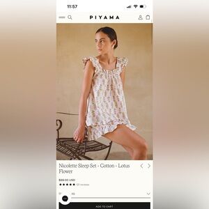 Piyama Nicolette Sleep Set S/M Shorts - Lotus Flower Cotton